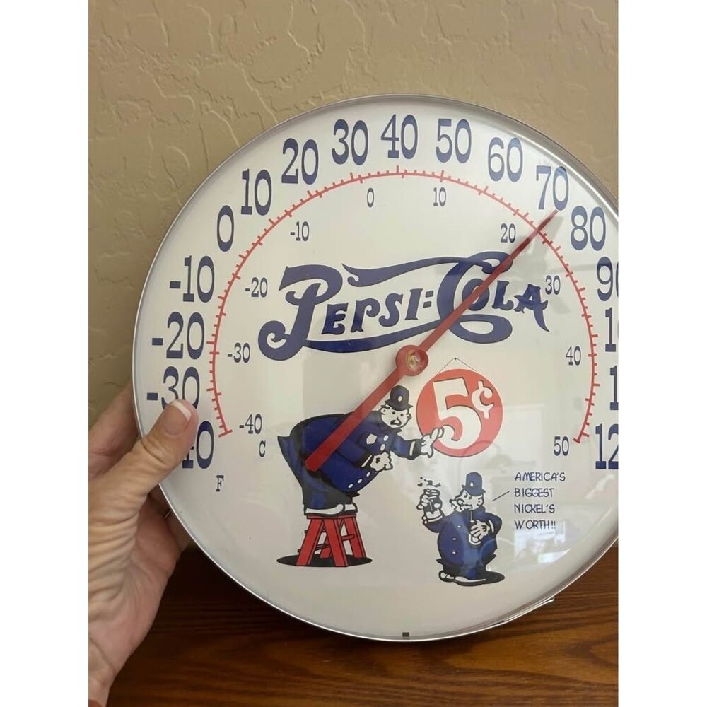 Vintage PEPSI COLA Thermometer Round Dial 12" Wall Display Advertising